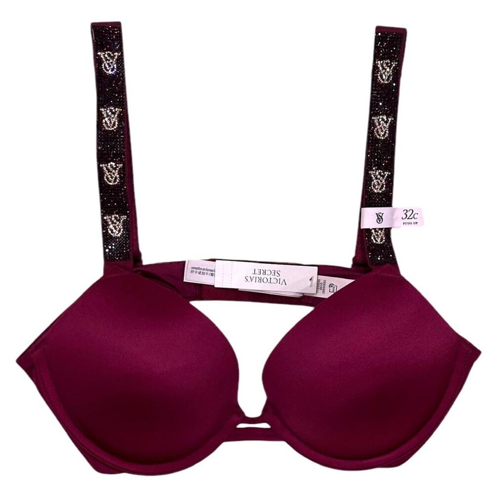 Victoria's Secret 32C Smooth Push-Up Bra Very Sexy Shine Rhinestone Bling Strap